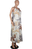 Fashion Casual Print Backless V Neck Princess Dresses