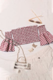 Fashion Casual Plaid Fold Off the Shoulder Tops
