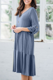 Casual Solid Split Joint Buckle V Neck A Line Dresses