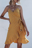 Fashion Sexy Print Split Joint Flounce V Neck Irregular Dresses