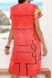 Fashion Street Print Split Joint V Neck A Line Dresses