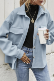 Casual Solid Pocket Buckle Turndown Collar Outerwear