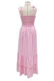 Fashion Elegant Striped Split Joint Fold Spaghetti Strap A Line Dresses