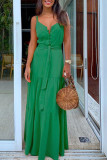 Fashion Casual Solid Frenulum V Neck Sling Dresses