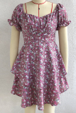 Casual Elegant Floral Flounce Strap Design Strapless A Line Dresses