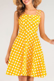 Fashion Vintage Polka Dot Split Joint Spaghetti Strap Princess Dresses