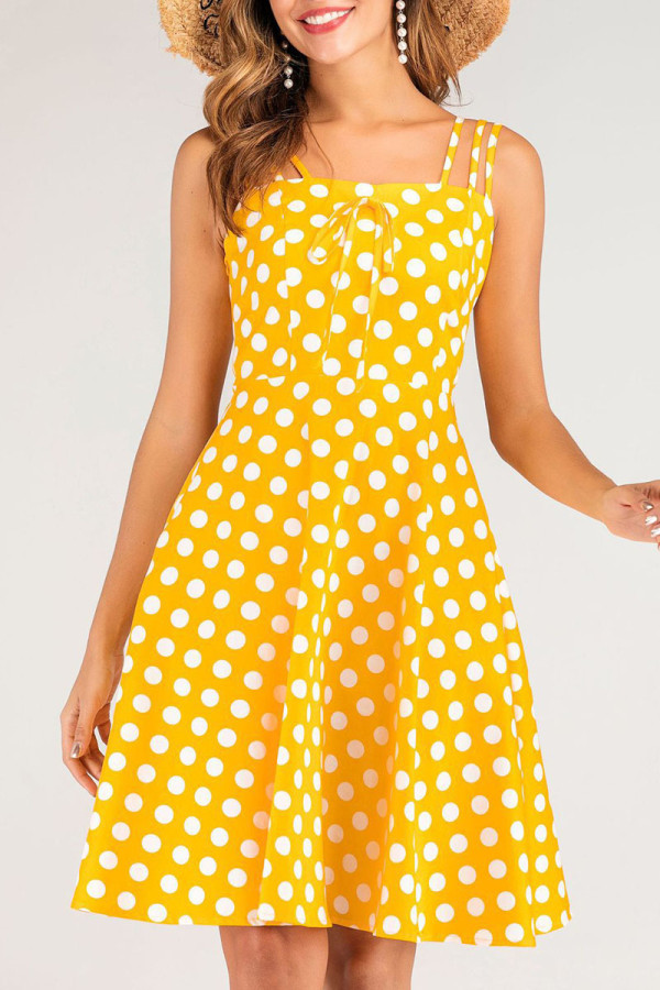 Fashion Vintage Polka Dot Split Joint Spaghetti Strap Princess Dresses