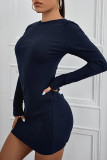 Fashion Street Solid Backless O Neck Wrapped Skirt Dresses