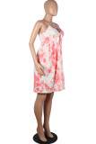 Fashion Sweet Print Hollowed Out V Neck A Line Dresses