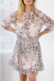 Fashion Elegant Floral Buckle Flounce O Neck A Line Dresses