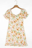 Fashion Sweet Print Split Joint V Neck A Line Dresses