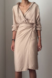 Fashion Street Solid Bandage Split Joint V Neck Irregular Dress Dresses