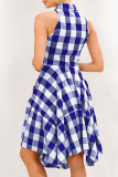 Fashion Casual Plaid Split Joint Turndown Collar Irregular Dresses