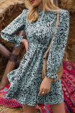 Elegant Print Split Joint With Belt A Line Dresses