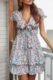 Casual Elegant Floral Flounce Strap Design V Neck Dresses