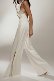 Fashion Elegant Solid Split Joint Backless Halter Jumpsuits