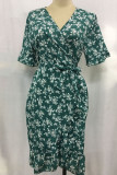 Fashion Street Print Split Joint V Neck Irregular Dresses