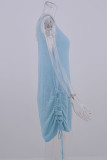 Fashion Casual Solid Draw String U Neck Straight Dresses