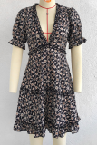 Casual Elegant Print Split Joint Stringy Selvedge V Neck A Line Dresses
