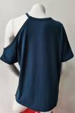 Casual Solid Split Joint Asymmetrical Collar T-Shirts
