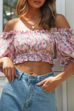 Fashion Elegant Floral Stringy Selvedge Off the Shoulder Tops