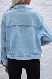 Fashion Street Solid Turndown Collar Long Sleeve Denim