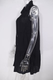Fashion Casual Solid Split Joint Turndown Collar A Line Dresses