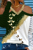 Casual Street Print Split Joint V Neck Tops