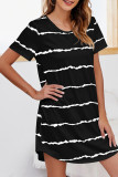 Fashion Casual Striped Split Joint O Neck A Line Dresses
