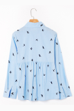 Casual Print Buckle Turndown Collar Tops