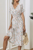 Fashion Simplicity Print Split Joint V Neck A Line Dresses