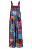 Casual Print Split Joint Pocket Boat Neck Jumpsuits