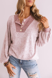 Casual Patchwork Buckle Contrast O Neck Tops