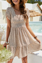 Fashion Street Print Split Joint Square Collar Waist Skirt Dresses