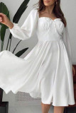 Fashion Elegant Solid Split Joint Square Collar A Line Dresses