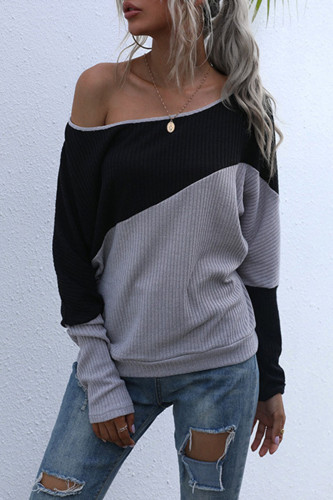 Fashion Street Patchwork Bateau Neck Tops