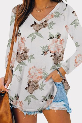 Casual Print Basic V Neck Tops