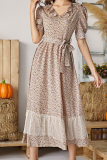 Elegant Floral With Belt Mesh V Neck A Line Dresses