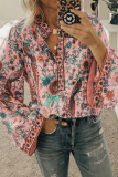 Street Print Split Joint Buttons Mandarin Collar Tops