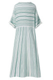Fashion Casual Striped Split Joint O Neck A Line Dresses