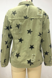 Street The stars Ripped Buckle Turndown Collar Long Sleeve Denim Jacket