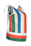 Elegant Striped Split Joint Strap Design V Neck Tops