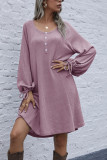 Fashion Casual Solid O Neck Long Sleeve Dress Dresses