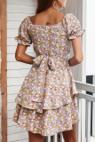 Casual Elegant Floral Flounce Strap Design Strapless A Line Dresses