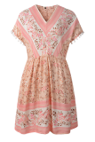 Bohemian Print Tassel Split Joint V Neck A Line Dresses