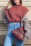 Fashion Casual Solid Split Joint Turtleneck Tops