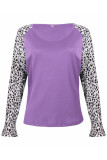 Fashion Casual Leopard Split Joint V Neck T-Shirts