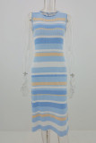Fashion Street Striped Split Joint O Neck A Line Dresses