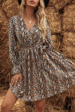 Fashion Street Print Split Joint V Neck A Line Dresses
