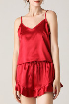 Fashion Living Solid Split Joint V Neck Sleeveless Two Pieces